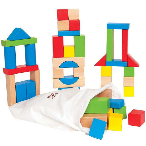 Colored Maple Building Blocks with Pouch